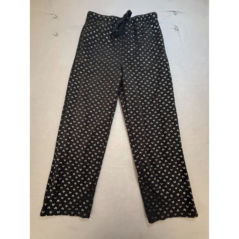True Religion All Over Logo Loungewear Pants Mens Medium Black Drawstring 30x29
